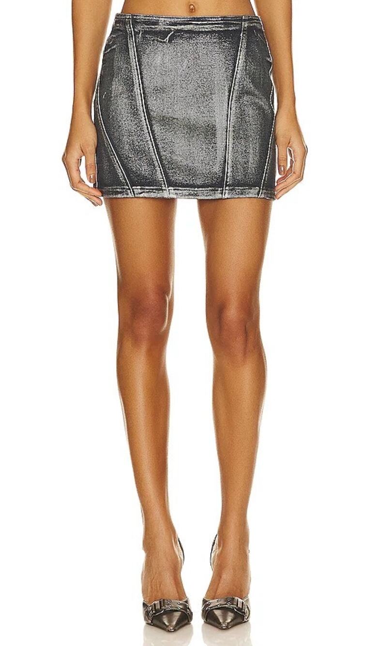 Blank NYC Denim Mini Skirt in Metallic Heart Dark Wash Size 25